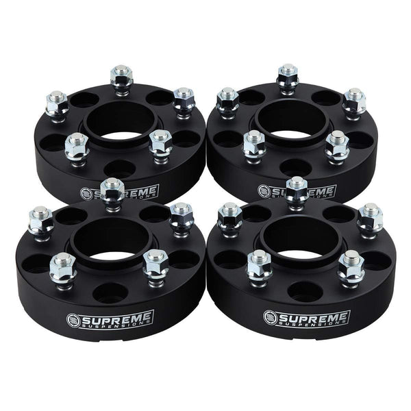 Supreme Suspensions - 4pc 2" Hub Centric Wheel Spacers for 2012-2018 Dodge Ram 1500 2WD 4WD 5x5.5" (5x139.7mm) BP with M14x1.5 Studs 77.8mm Center Bore w/Lip [Black]
