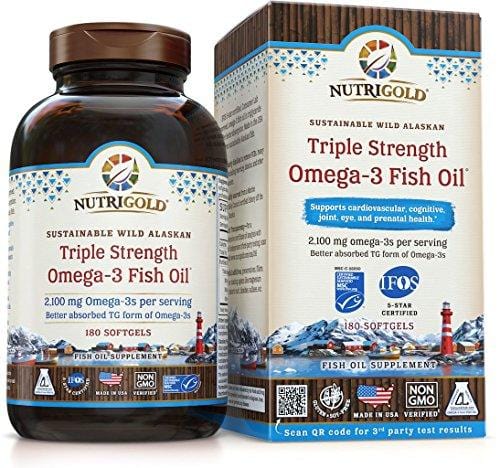 Nutrigold Triple Strength Omega-3 Fish Oil Supplement, 2100 mg, 180 Softgels