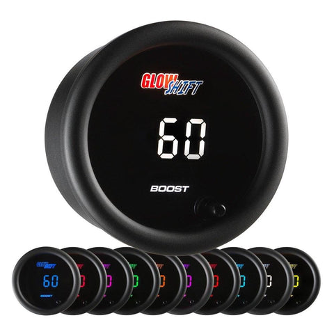 GlowShift 10 Color Digital 60 PSI Boost Gauge Kit - Includes Electronic Pressure Sensor - Multi-Color LED Display - Tinted Lens - for Diesel Trucks - 2-1/16" (52mm)