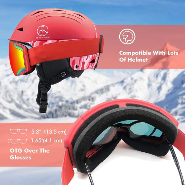 Extra Mile Ski Goggles, 2020 New Anti Fog & OTG Snowboard Snowmobile Goggles for Men Women and Youth - 100% UV400 Protection
