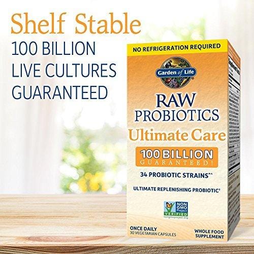 Garden of Life RAW Probiotics Ultimate Care Shelf Stable - 100 Billion CFU Guaranteed through Expiration, Once Daily - Certified Non-GMO & Gluten Free - No Refrigeration - 30 Vegetarian Capsules