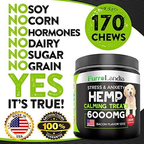 Organic Hemp Treats - Calming Treats for Dogs - 170 Soft Chews - Made in USA - Hemp Oil for Dogs - Dog Anxiety Relief - Natural Calming Aid - Stress - Fireworks - Storms - Aggressive Behavior