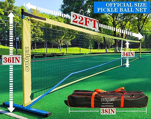 Zdgao Portable Pickle Ball Set with Net - Regulation Size Pickleball Net System with 4 Fiberglass Paddles, 4 Pickle Balls and Carry Bag for Driveway, Weather Resistant Metal Frame Outdoors