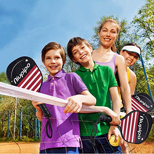 niupipo Pickleball Paddles, Pickleball Set 4 Paddles with 6 Balls and 1 Carry Bag, 7-ply Basswood Wood Pickleball Paddles, Safe Edge Guard, Cushioned Grip, Wooden Pickleball Paddle 4 Pack for Beginner