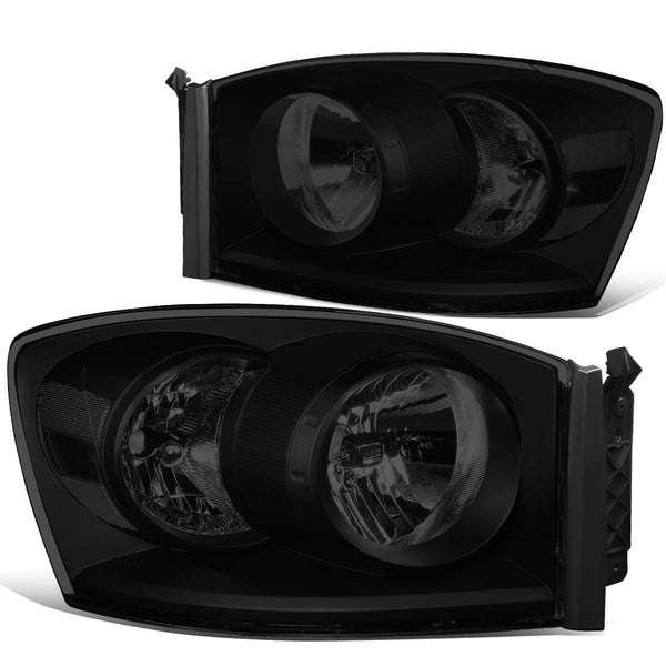 Pair Tinted Housing Clear Side Front Bumper Driving Headlight Lamps for 06-09 Dodge Ram Truck