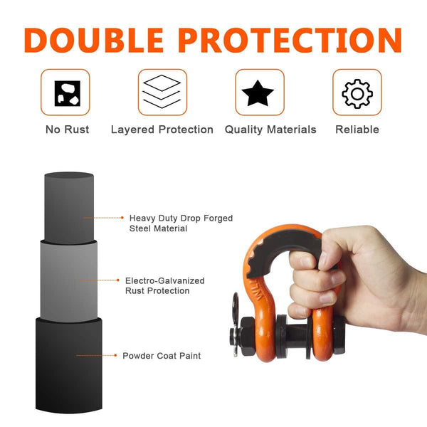 AMBULL Shackles 3/4 Inch D Ring Shackle (2 Pack) 41,850lb Break Strength with 7/8 Inch Pin, Isolator and Washer Kits for Use with Tow Strap, Winch, Off-Road Jeep Truck Vehicle Recovery, Orange