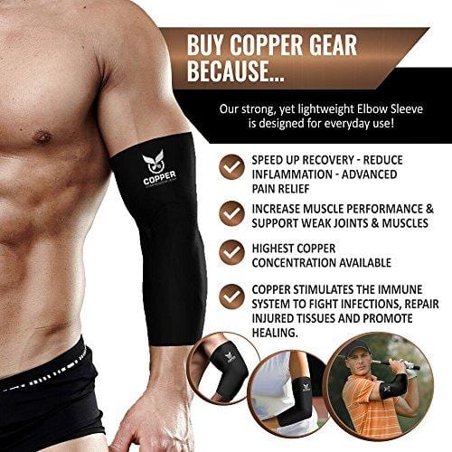 Copper Compression Gear Premium Fit Recovery Elbow Sleeve for Men and Women - 100% Guaranteed - #1 Elbow Compression Sleeve/Support Brace/Wrap for Workouts, Tennis Elbow, Golfers Elbow, and More!
