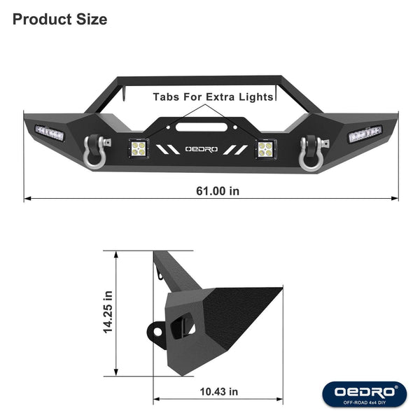 oEdRo Front Bumper Compatible for 87-06 Jeep Wrangler TJ & YJ Rock Crawler Bumper with Winch Plate Mounting & 4X LED Lights & 2X D-Rings Off Road