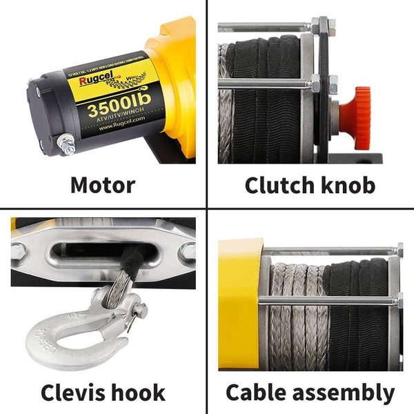 RUGCEL Winch Waterproof IP68 Winch with Hawse Fairlead, Synthetic Rope, 2 Wired Handle and 2 Wireless Remote (3500 lb.Load Capacity)