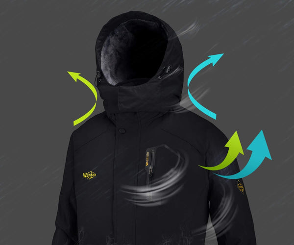 Wantdo Men's Waterproof Mountain Jacket Fleece Windproof Ski Jacket US XL  Black XL