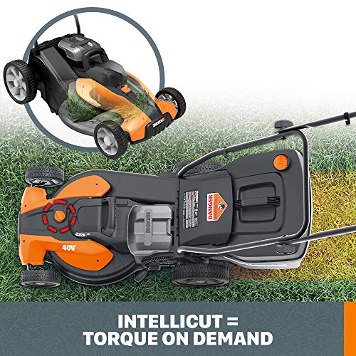 WORX WG744 40V Power Share 4.0 Ah 17" Lawn Mower w/ Mulching (2x20V Batteries),Orange