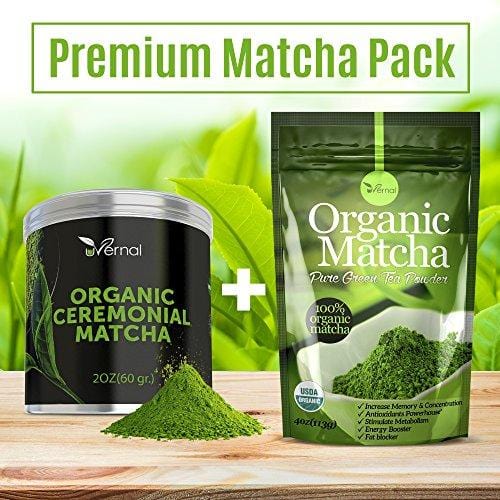 Organic Matcha Green Tea Powder USDA Certified - 100% Pure Macha Ceremonial and Culinary Grade for Smoothies and Baking - 4oz 120g