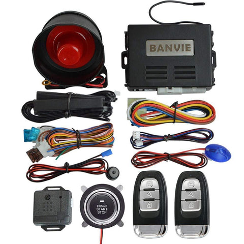 BANVIE PKE Car Alarm System with Remote Start and Push Engine Start Button