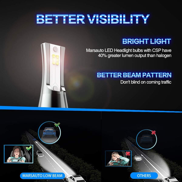 Marsauto 9007 LED Headlight Bulbs, HB5 Led High Low Beam Head Light Conversion Kit, 12000LM 6000K White