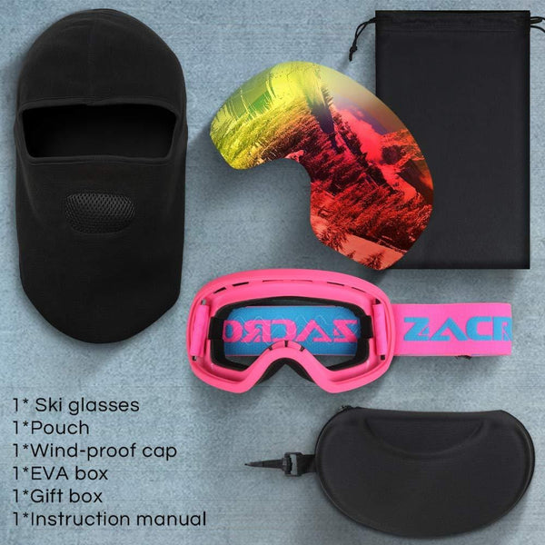 Zacro Ski Goggles -Large Spherical Framless Snowboard Goggles for Men and Women,OTG Double Lens Goggles for Skiing, Snowboarding, Snowmobile, 100% UV400 Protection and Anti-fogging, Red