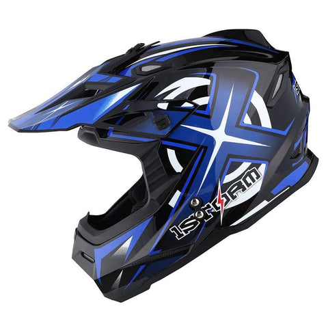 1Storm Adult Motocross Helmet BMX MX ATV Dirt Bike Helmet Racing Style HF801; Sonic Blue; L (57-58 CM,22.4/22.8 Inch)
