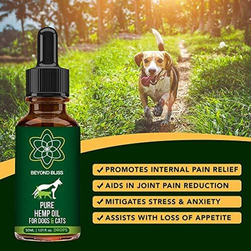 Beyond Bliss Hemp Oil for Dogs & Cats - 550 milligrams daily- Joint Pain - Separation Anxiety - Chronic Pain Relief - Organic & Natural - Anti-Inflammatory - Grown & Made in USA - Omega 3, 6, 9