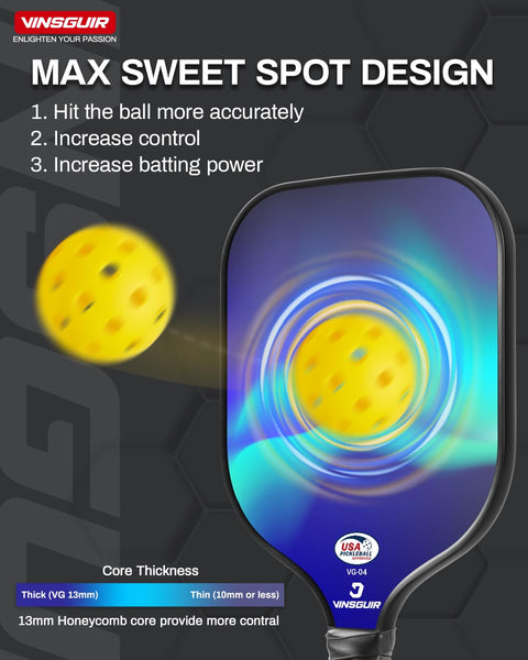 VINSGUIR Pickleball Paddles, USAPA Approved Fiberglass Pickleball Paddles Set of 2, Lightweight Pickleball Rackets with Pickleball Carrying Bag, Pickleball Gifts for Beginners & Pros (2 Rackets)