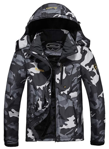 MOERDENG Men's Waterproof Ski Jacket Warm Winter Snow Coat Mountain Windbreaker Hooded Raincoat, Black Camo, Medium
