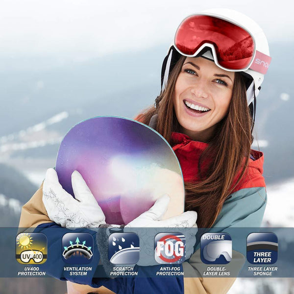 Snowledge Ski Snow Goggles for Men Women, OTG Snowboard Goggles with UV Protection, Anti-Fog Dual Lens Skiing Goggles for Skiing Snowboarding