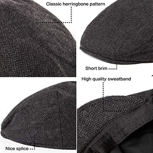 LADYBRO Black+Grey Tweed Newsboy Cap - Retro Wool Hat for Men Flat Cap Ivy Hat Cap Golf Hat 2Pack [product _type] LADYBRO - Ultra Pickleball - The Pickleball Paddle MegaStore
