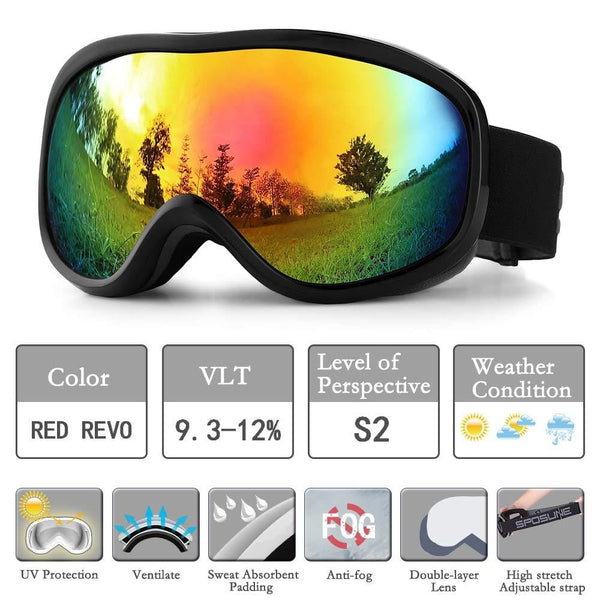 SPOSUNE OTG Ski Goggles - Over Glasses Snow Snowboard Goggle with Anti Fog Dual Lens for Men Women Youth Kids Skiing Skating Snowmobile, Windproof UV400 Protection Winter Sports Protective Glasses