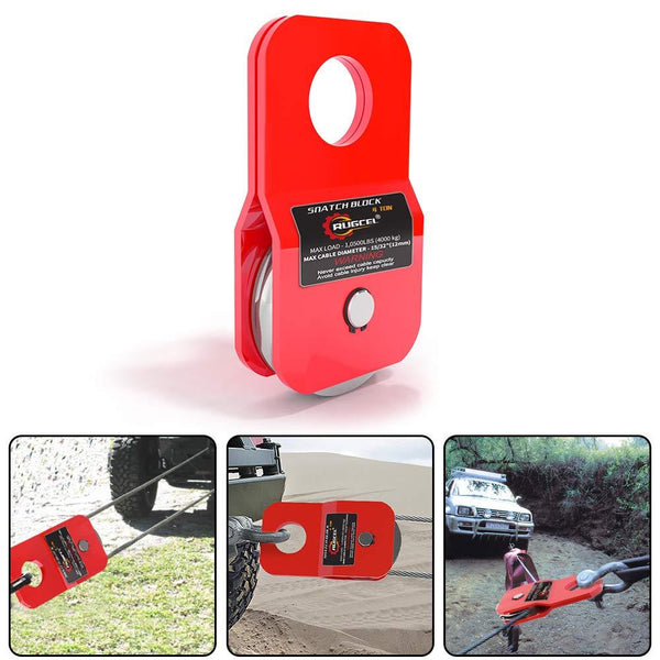 RUGCEL Winch 4.8T Heavy Duty Recovery Winch Snatch Block,10500lb Capacity (Red)