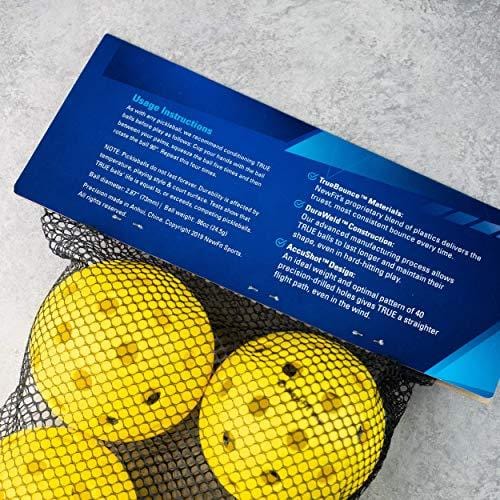 NewFit True Pickleball Balls | Premium Outdoor Pickleballs l Durable and Quiet Yellow Colored Outside Pickleballs | Pickleball Ball Bag Included (Yellow 12-Pack)