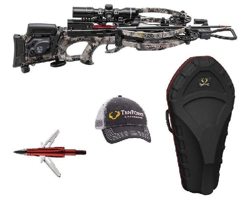 Tenpoint Nitro X Crossbow Package with Rangemaster Pro Scope, Acudraw Pro, Broadheads, Hat, and Stag Case