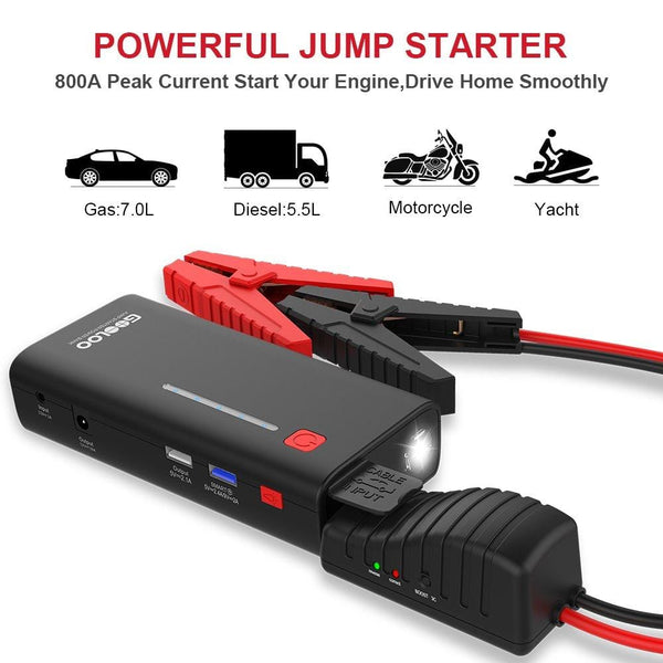 GOOLOO 800A Peak 18000mAh SuperSafe Car Jump Starter with USB Quick Charge 3.0 (Up to 7.0L Gas or 5.5L Diesel Engine), 12V Portable Power Pack Auto Battery Booster Phone Charger Built-in LED Light