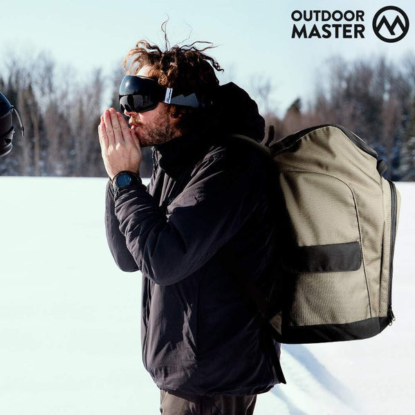 OutdoorMaster Ski Boot Bag Lynx - Ski and Snowboard Boots Travel Backpack with Helmet Compartment & 50L Capacity | Waterproof Exterior & Bottom - for Men, Women and Youth - Khaki