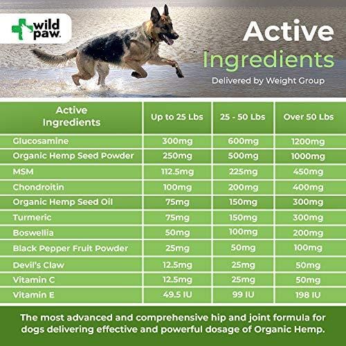 Hemp Hip & Joint Support Supplement for Dogs : Organic Hemp Oil + Hemp Powder Dog Chew with Turmeric & Glucosamine Chondroitin MSM - Arthritis Pain Relief & Improved Mobility in Joints - 90 Treats