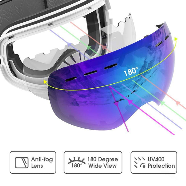 ACURE Ski Goggles- OTG Frameless Snow Snowboard Goggles of Dual Lens with Anti Fog and UV400 Protection for Men, Women, Adults & Youth (Blue)