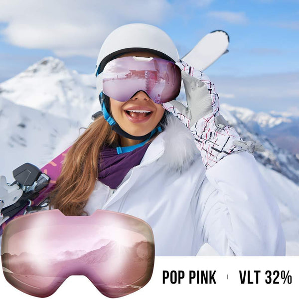 VELLAA PRO Ski Goggles - Interchangeable Lens Anti Fog 100% UV400 OTG Curved Ski/Snowboard Goggles for Men & Women Snow Goggles