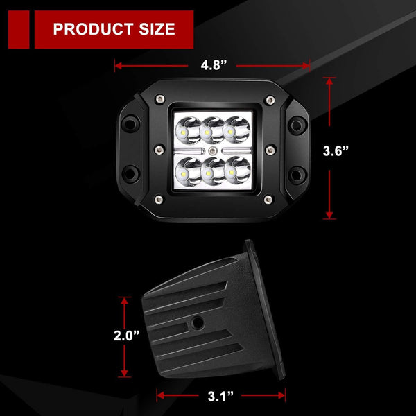 LED Light Bar TURBOSII 4Pcs 3x3 4.5inch Flush Mount Led Lights Pods Spot Beam Offroad Led Work Lights Bar Driving Fog Lights Boat Light For Pickup Jeep Truck Tacoma Bumper Lights 12V 24V
