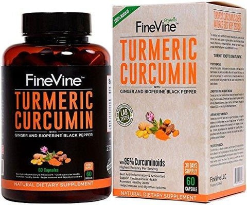 Turmeric Curcumin with BioPerine Black Pepper and Ginger - Made in USA - 60 Vegetarian Capsules for Advanced Absorption, Cardiovascular Health, Joints Support and Anti Aging Supplement (60 Capsules)
