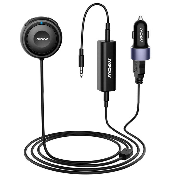 Mpow MBR2 Bluetooth Car Kits for Hands-Free Calling, Bluetooth Receiver/Bluetooth Aux Adapter 3 in 1 with Dual USB Car Charger & Ground Loop Noise Isolator for Car Audio System (Hfp/HSP/A2DP/AVRCP)
