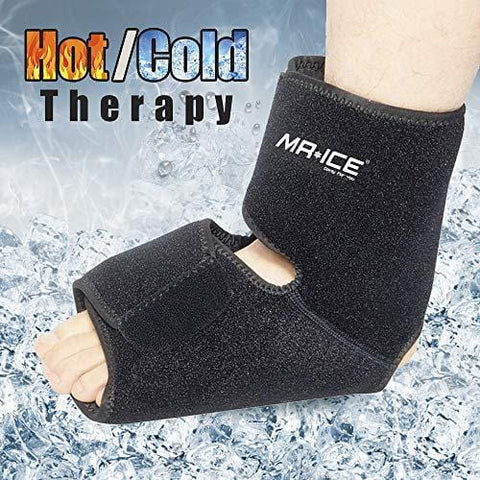 Foot Ankle Large Ice Pack Wrap with 2 Gel Hot Cold Therapy Packs and Elastic Straps, Great for Achilles, Injuries, Plantar Fasciitis, Bursitis - Multi-Purpose, Microwaveable, Freezable and Reusable