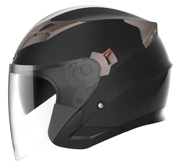 Motorcycle Open Face Helmet DOT Approved - YEMA YM-627 Motorbike Moped Jet Bobber Pilot Crash Chopper 3/4 Half Helmet with Sun Visor for Adult Men Women - Matte Black,Medium