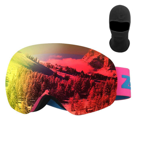 Zacro Ski Goggles -Large Spherical Framless Snowboard Goggles for Men and Women,OTG Double Lens Goggles for Skiing, Snowboarding, Snowmobile, 100% UV400 Protection and Anti-fogging, Red