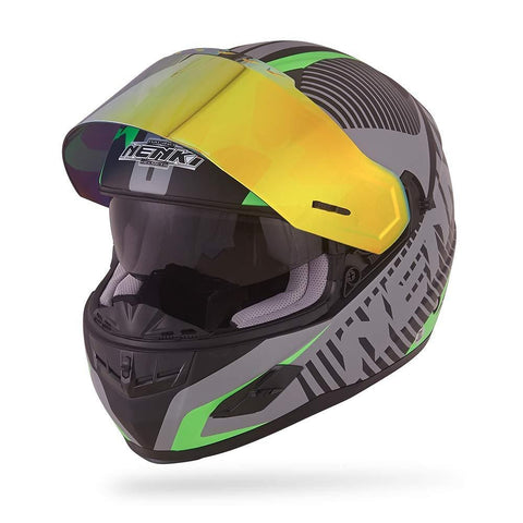 NENKI Helmets NK-856 Full Face Motorcycle Helmets DOT Approved With Iridium Red Visor and Inner Sun Shield,Fiberglass Shell (L,Matt Black & Green)