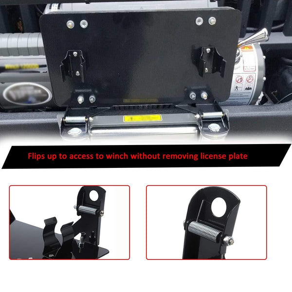 Samlight License Plate Bracket 8 3/4 Inch Flip-Up Winch Roller Fairlead Mount Holder Black Stainless Steel