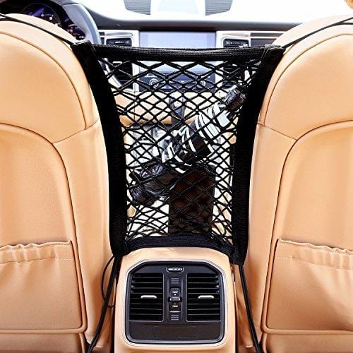 AUTOWN Car Dog Barrier, Auto Seat Net Organizer, Universal Stretchy Car Seat Storage Mesh & Mesh Cargo Net Hook Pouch Holder, Disturbing Stopper from Children and Pets as Car Backseat Barrier Net