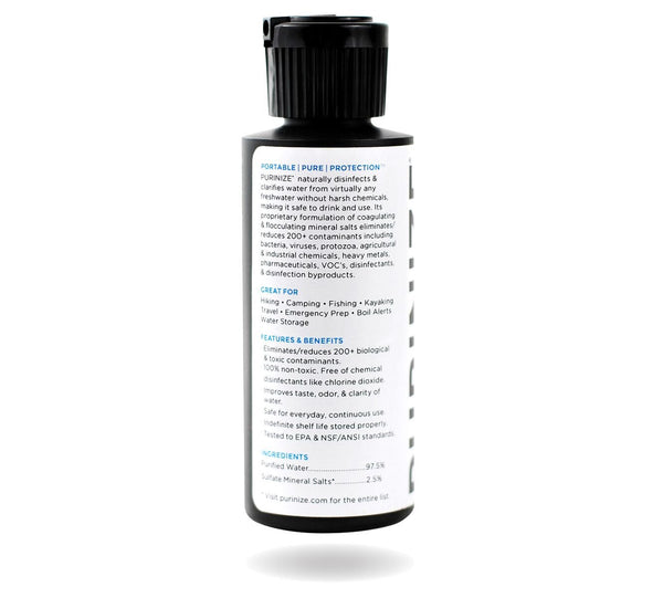 PURINIZE - The Best and Only Patented Natural Water Purifying Solution - Chemical Free Camping and Survival Water Purification (2 oz)