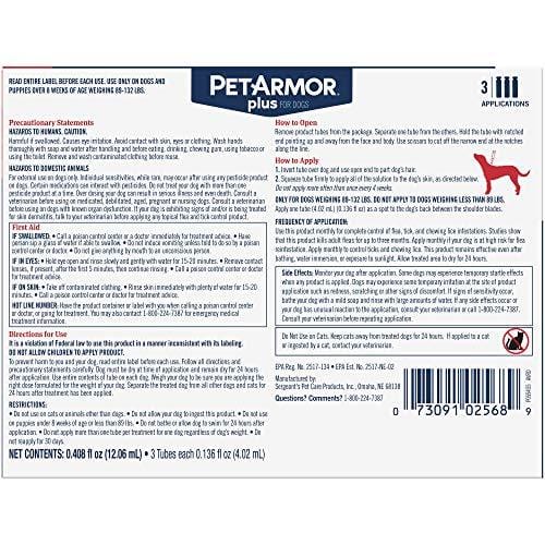PetArmor Plus for Dogs, Flea and Tick Prevention for Extra Large Dogs (89-132 Pounds), Includes 3 Month Supply of Topical Flea Treatments