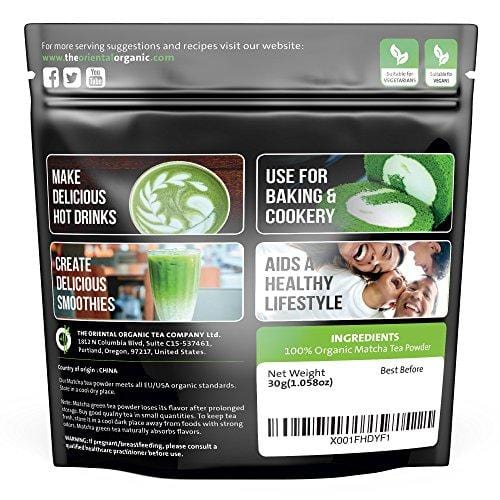 The Oriental Organic Matcha Green Tea Powder Organic-(Premium Culinary Grade) - USDA & Vegan Certified-30g (1.06 oz) Perfect for Baking, Smoothies, Latte, Iced Tea, Ice Cream. Gluten & Sugar Free