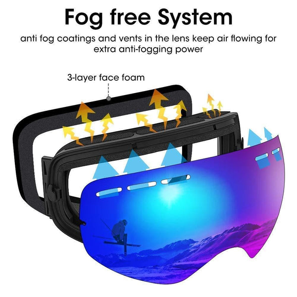 Zerhunt Ski Goggles, Snowboard Goggles Over Glasses, Anti Fog UV Protection Snow Goggles OTG Interchangeable Lens for Men Women Snowmobile, Skiing, Skating, Blue