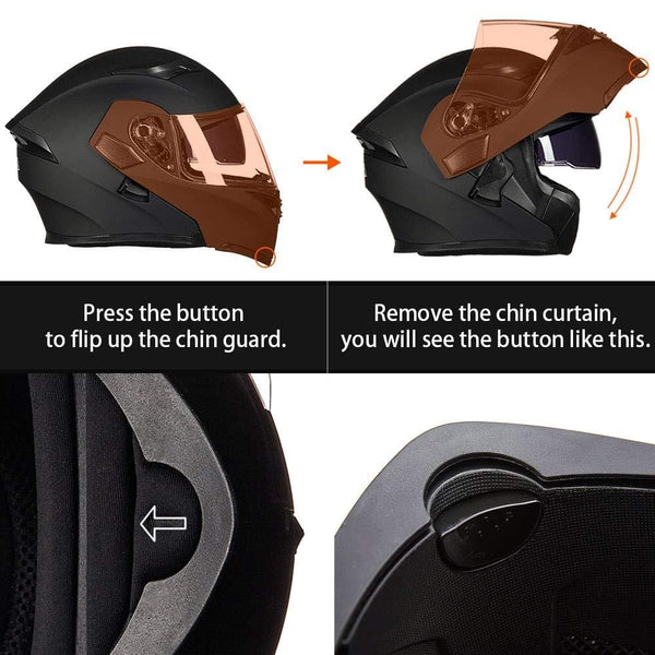 ILM Motorcycle Dual Visor Flip up Modular Full Face Helmet DOT 6 Colors (L, MATTE BLACK)