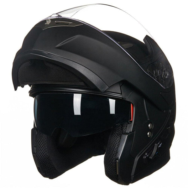 ILM Bluetooth Integrated Modular Flip up Full Face Motorcycle Helmet Sun Shield Mp3 Intercom (XL, MATTE BLACK)