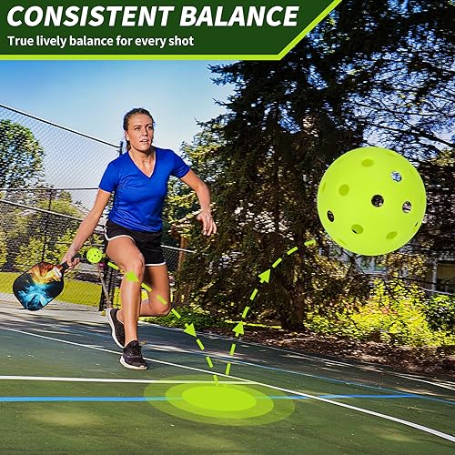SPORTIC Pickleballs, 40 Holes Outdoors Pickleball Balls, 4 Pack/12 Pack of Pickle Balls Standard, High Elasticity & Durable Pickle Balls for All Style Pickleball (4pcs Injection Molding Pickleballs)